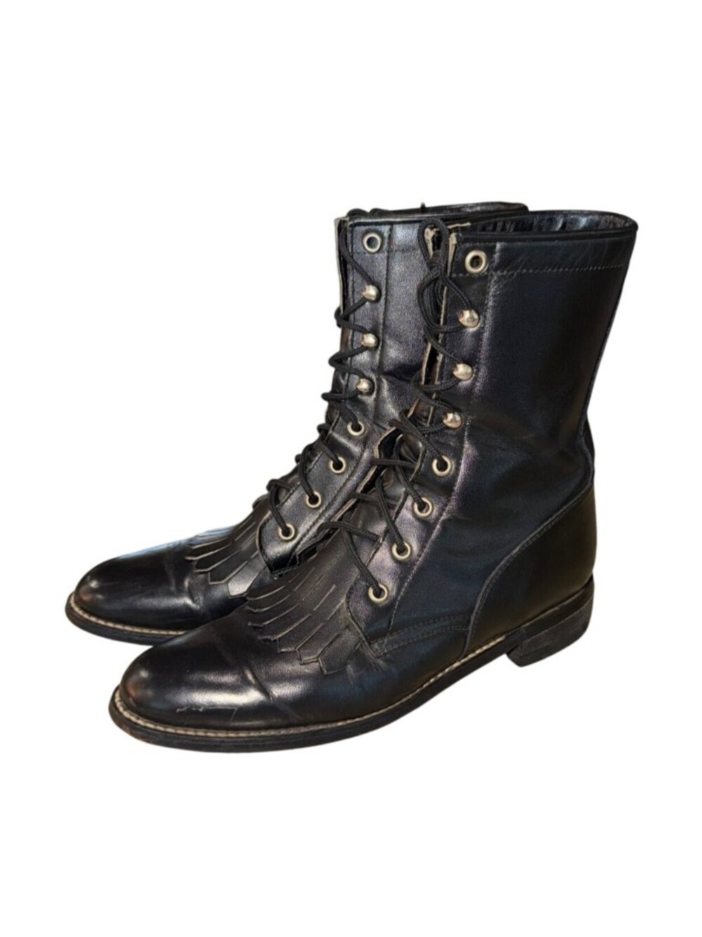Justin Diamond J Womens Black Leather Lace-Up Western Cowboy Boots 7.5 Cottage